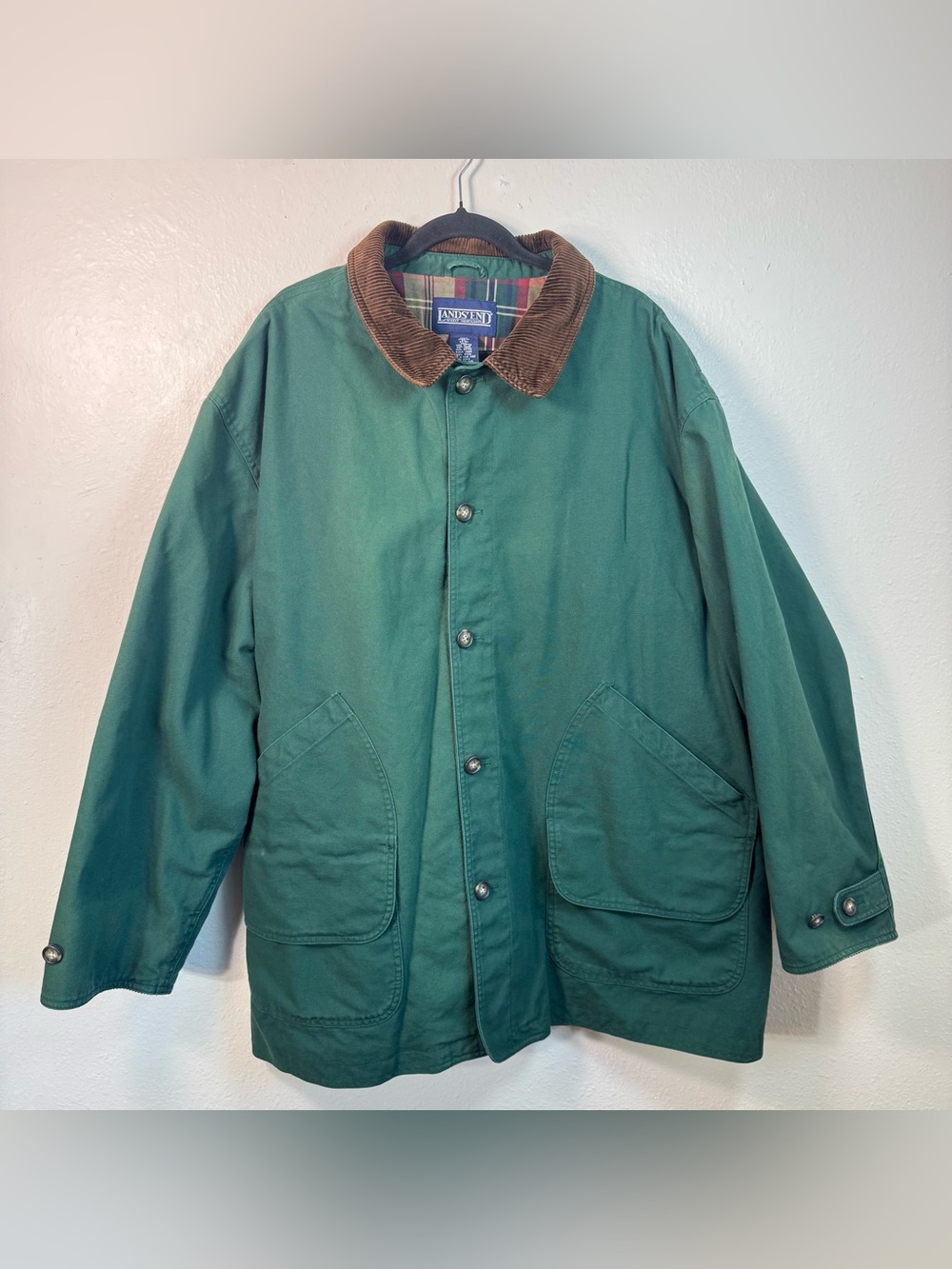 Vintage 90s Lands’ End Chore Jacket Corduroy 3XL Collared Hunting Farm Barn Coat